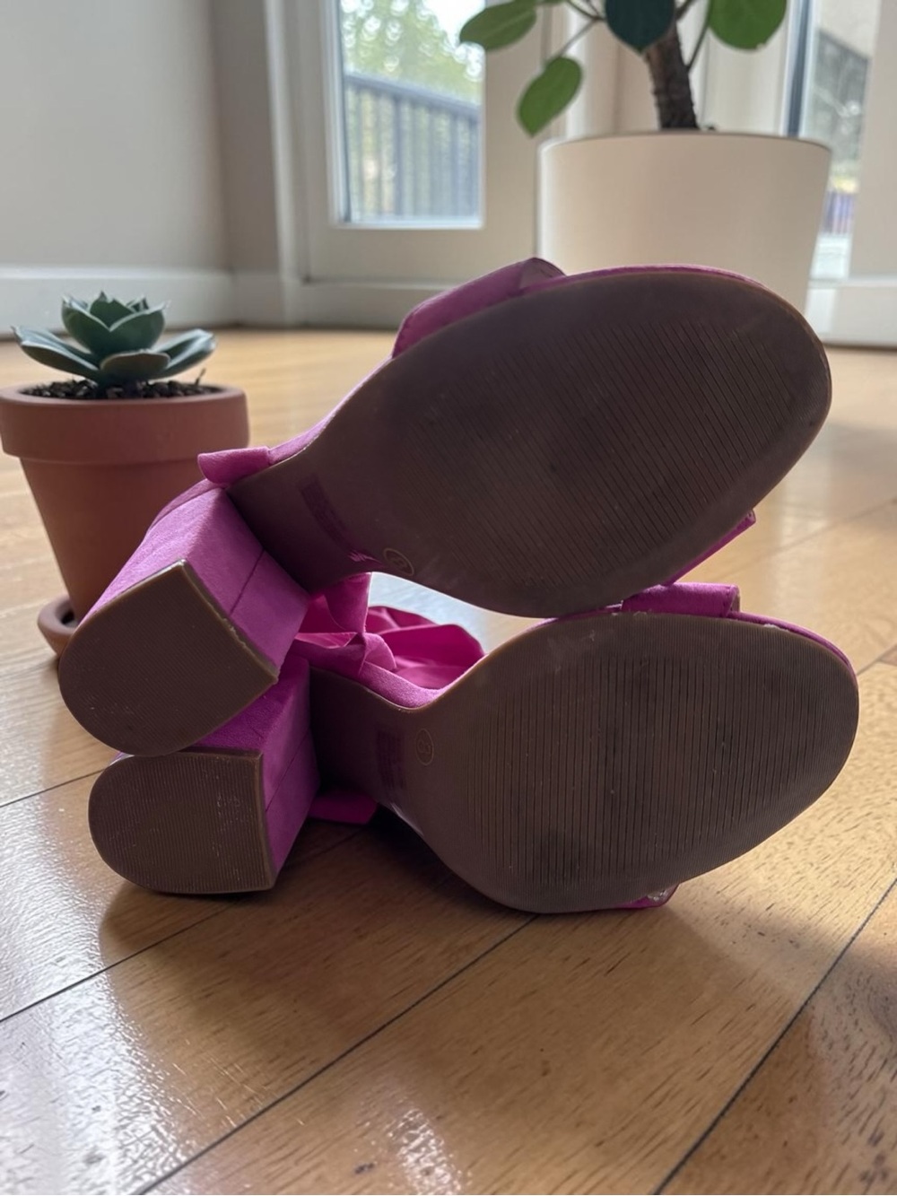 Lulus Hot Pink Wrap Tie Block Heel Sandals Size 8 - Picture 8 of 10